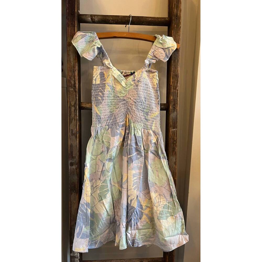 NEW VINTAGE HAVANA girls tropical print sundress in light blue